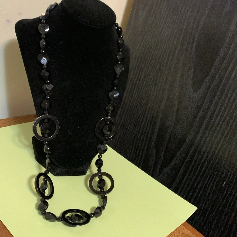 Beautiful black necklace, unique jewelry 25” - Picture 2 of 5